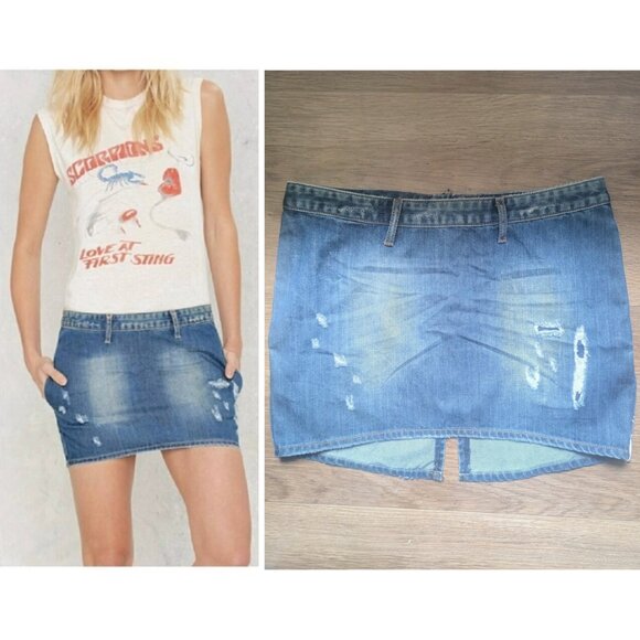 One Teaspoon | Mini Freelove Distressed Denim Skirt In Bleu Cult - Picture 1 of 16
